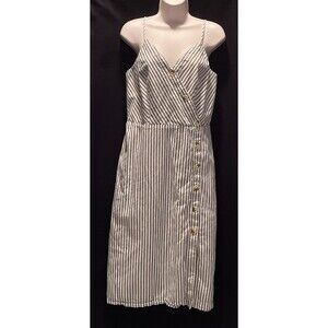 Maurice Striped Cotton Button Front Dress Womens M Black/White Resort Beachy